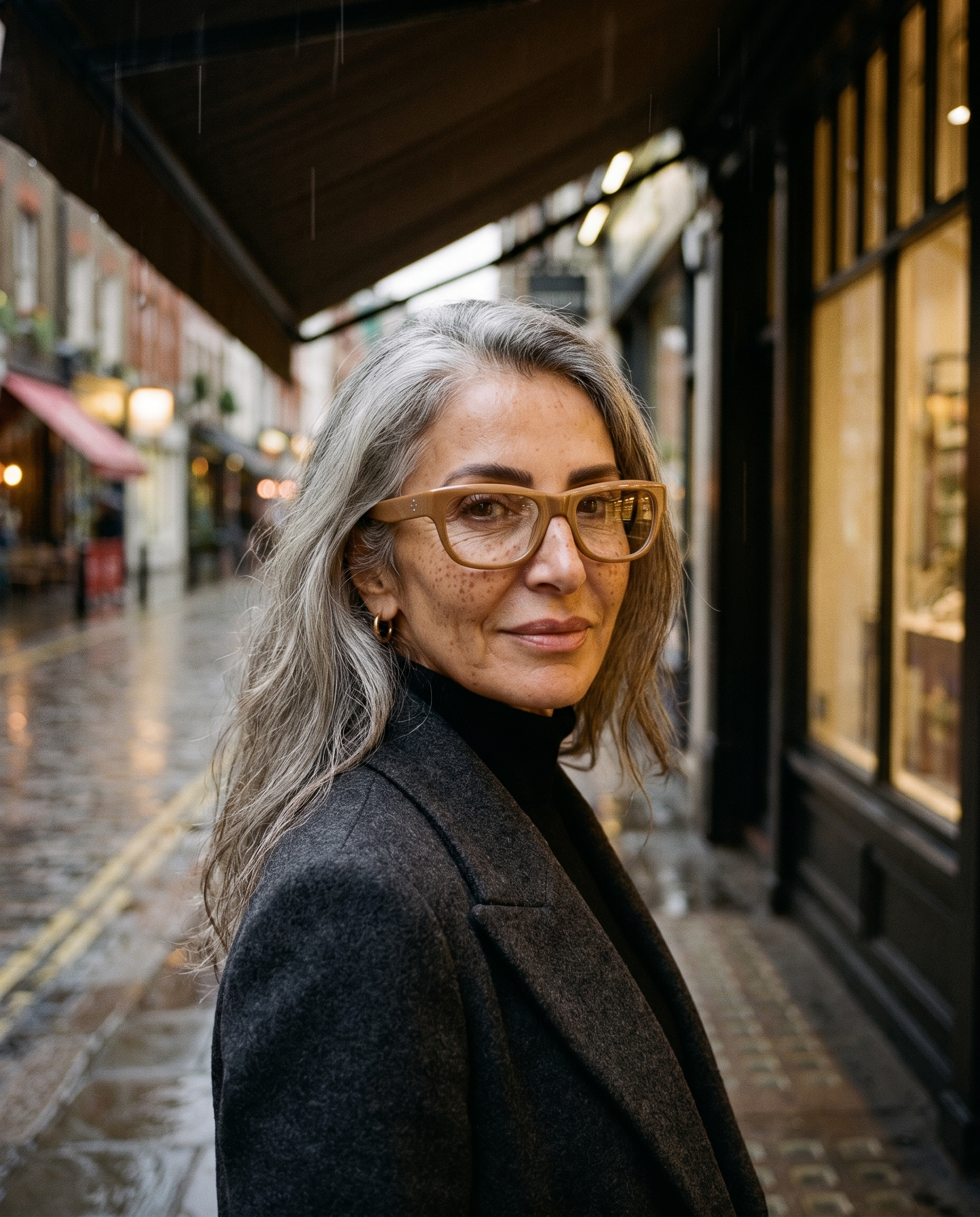 Gemma in the rainy-street lifestyle scene